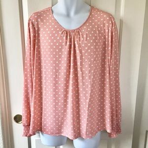 SOLD 🆕J.Crew White Polka Dot Pink Blouson Top 3X